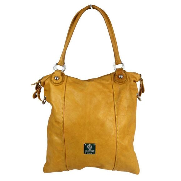 I Medici TAN MUSTARD YELLOW LEATHER TOTE TOP HANDLES SHOULDER BAG HANDBAG PURSE - Picture 1 of 15